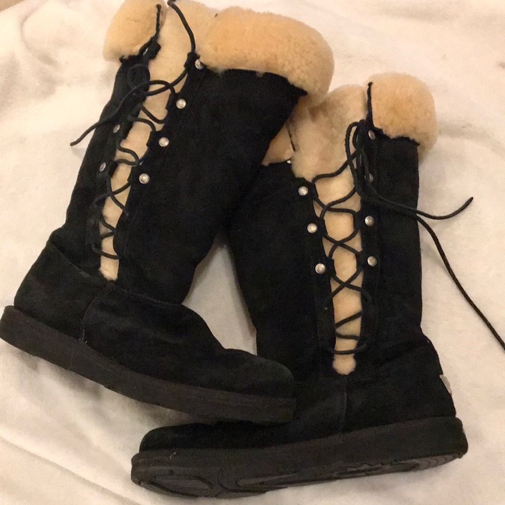 UGG sheepskin lined tall boots side lace up 9